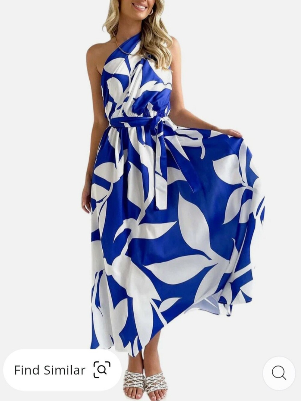 NWT Deli S One-Shoulder Blue and White Maxi Dress with Waist Tie Size 6